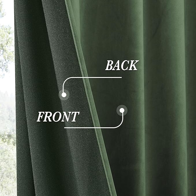 RYB HOME Elegant Green Velvet Curtains 84 inches Long, Light Blocking, Thermal Insulated, Stylish Velvet Drapes with Hook Belt for Cozy Home Aesthetics, 52" W x L102 L, 2 Panels Set