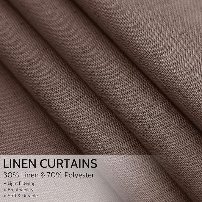 Cappuccino Linen 112 Inch Curtains for Living Room Light Filtering Semi Sheer Curtain Back Tab Modern Rustic Home Decor Neutral Drapes Floor to Ceiling High Window for Bedroom 52x112, 2 Panels