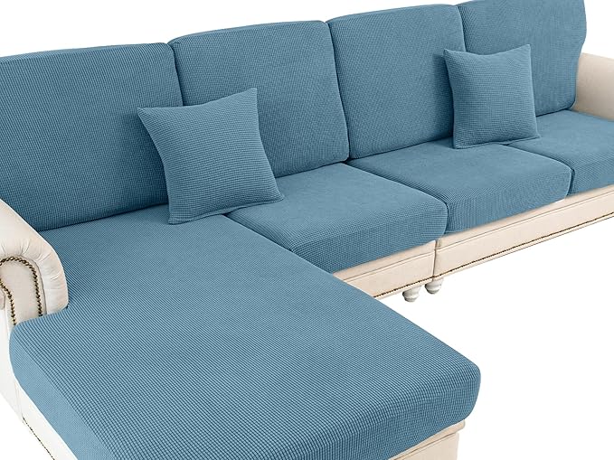 Couch Cushion Cover Seat Cushion Cover Stretch Armchair Cover Separate Sectional Sofa Slipcovers Furniture Protector(1 Piece for Seat or Sofa Backrest, Blue)