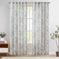 jinchan Linen Blend Curtain Floral Curtains for Living Room 84 Inch Length Blue Printed Curtain Rod Pocket Back Tab Farmhouse Peony Flower Patterned Drapes Bedroom Window Curtains Set 2 Panels