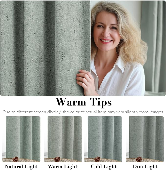 H.VERSAILTEX Linen Blackout Curtains Durable Thick Textured Linen Look 100% Blackout Patio Door Curtain Anti Rust Grommet Extra Wide Sliding Door Curtain Panel, W100 x L96 inch, Green Bay