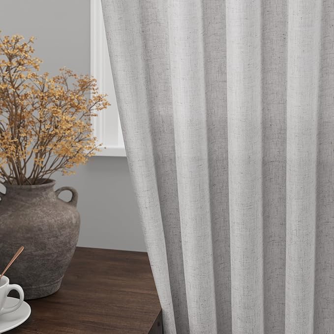 Grey Linen Curtains 90 Inch Length 2 Panels Set for Living Room Rod Pocket Back Tab Pleated Window Curtain Drapes Neutral Rustic Farmhouse Decor Grey Dining Room Curtain 90 Inches Long