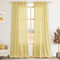 Yellow Linen Curtains 100 inches Long for Bedroom Back Tab Light Filtering Privacy Sheer Yellow Curtains Modern Farmhouse Coastal Decor Cotton Textured Curtain for Living Room 2 Panel Set 52x100