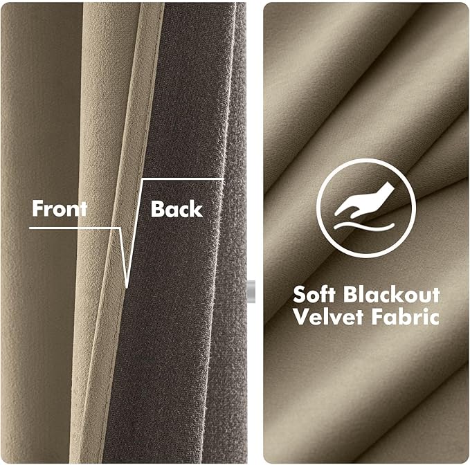 MIULEE Velvet Curtains Taupe Elegant Grommet Thermal Insulated Soundproof Room Darkening Curtains/Drapes for Classical Living Room Bedroom Decor 52 x 90 Inch Set of 2