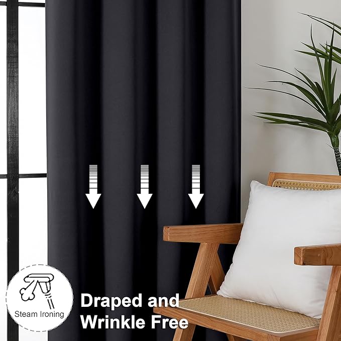 Simplebrand Ava Halloween Black Blackout Curtains for Bedroom 96 Inches Long 2 Panels, Solid Thermal Insulated, Energy Saving Living Room Window Treatment Curtains Blackout Drapes, W40 x L96 Inch