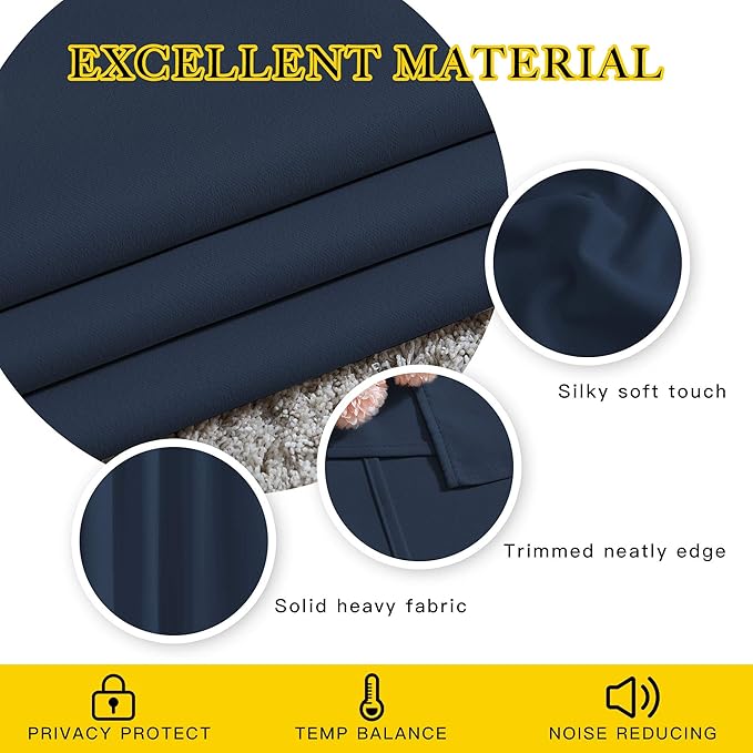 NICETOWN Navy Curtains 96 inches Long, Grommet Thermal Insulated Blackout Curtains Privacy Window Treatments for Boys Room/Living Room, W46 x L96, 2 Panels