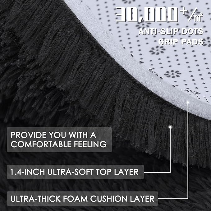 OLANLY 4x7 Area Rugs for Living Room Bedroom, Machine Washable Soft Fluffy Shaggy Bedside Rug, Indoor Floor Carpet for Kids Girls and Boys, Dorms, Nursery Rooms, Home Decor Aesthetic, Black
