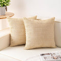 Pack of 2 Corduroy Decorative Throw Pillow Covers 24x24 InchSoft Striped Pillow Covers Modern Farmhouse Home Decor for Sofa Living Room Couch Bed（Beige）