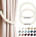 NICEEC 2 Pack Strong Magnetic Curtain Tiebacks Modern Simple Style Drape Tie Backs Convenient Decorative Weave Rope Curtain Holdbacks for Thin or Thick Home & Office Window Draperies (Cream)