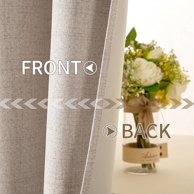 MIULEE 100% Blackout Textured Curtains for Bedroom Solid Thermal Insulated Natural Beige Grommet Room Darkening Curtains & Drapes Luxury Decor for Living Room Nursery 52 x 94 Inch (2 Panels)