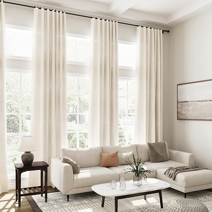 Nanspring Warm Beige Linen Curtains 108 Inches Long for Living Room Bedroom 2 Panels Set Extra Long Back Tab Curtain Light Filtering Sheer Drapes Floor to Ceiling Curtain for Large Windows 52x108