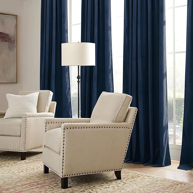RYB HOME Navy Velvet Curtains 96 inches- Velevt Blackout Curtains for Bedroom, Thermal Insulated Noise Reducing Panels Soft Luxury Window Decor, Navy Blue, W52 x L96 inches, 2 Panels