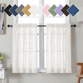 Simplebrand Ivory Sheer Kitchen Curtains 36 Inch Length Tier Curtains 2 Panels, Light Filtering Geometric Jacquard Clip Textured Semi Sheer Short Window Curtains for Bathroom, 42x36 inch