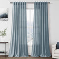 Nanspring Light Blue Linen Curtains 102 Inches Long Rod Pocket Back Tab Drapes 2 Panels Set for Living Room Bedroom Light Filtering Semi Sheer Light Blue Curtain 102 Length for Patio Door 52x102