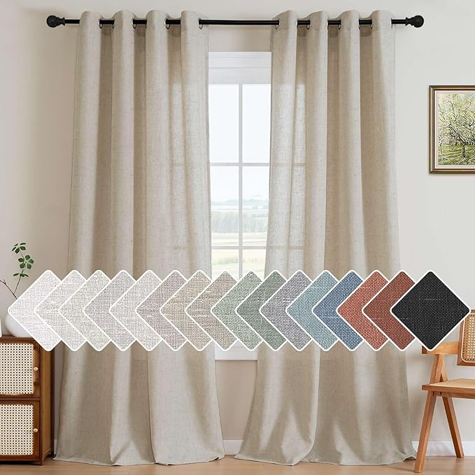 H.VERSAILTEX Living Room Linen Curtains - Semi Sheer, Nickel Grommet, Energy Saving, Light Filtering Window Treatments - 2 Panels, 52 x 96 Inch