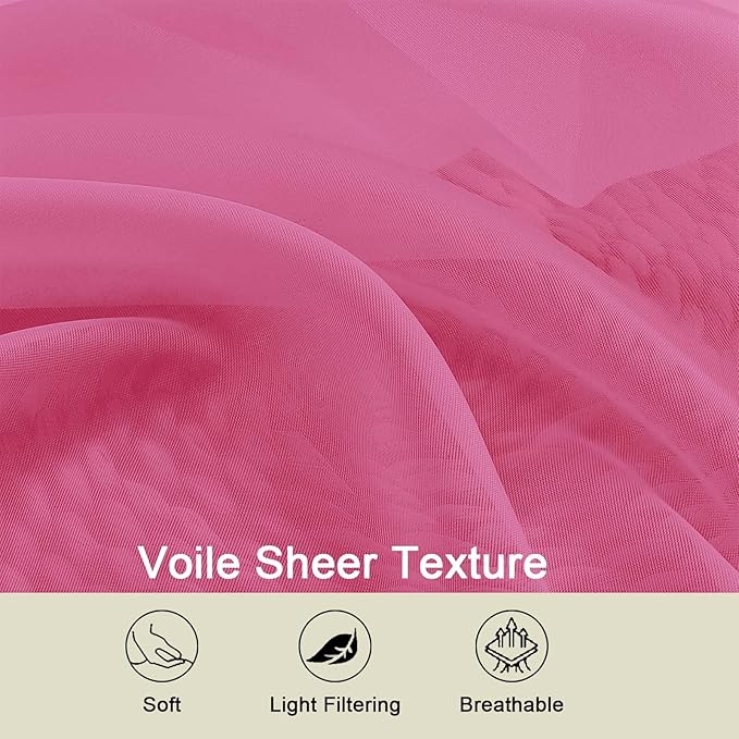 Cafe Curtains 36 Inch Length Tier 2 Pieces, Modern Soft Airy Sheer Kitchen Short Curtains for Small Window, Rod Pocket Small Curtain for Bathroom Basement, Hot Pink, Each, 42" Wx36 L Inches