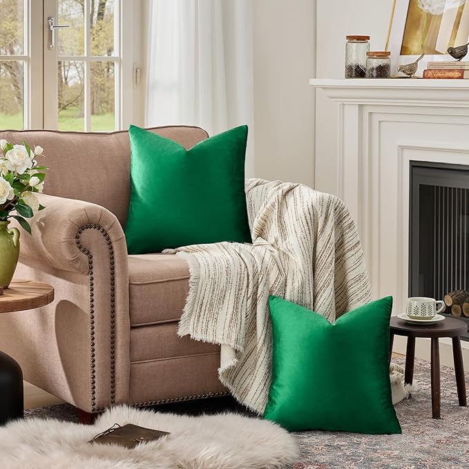 GIGIZAZA Decorative Couch Throw Pillow Covers,Set of 2 Forest Green Square Pillow Cushion Covers 22x22,Pillow Cases Velvet Pillow Covers
