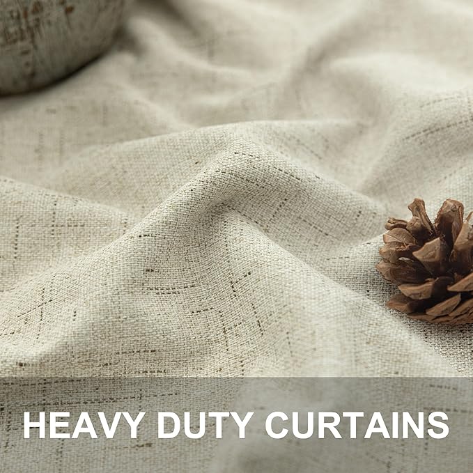 Cream Beige Blackout Curtains 90 Inches Long Thick Linen Patio Curtains for Sliding Glass Doors Cute Black Out Curtain for Nursery Bedroom Aesthetic Back Tab Pocket Pleated Drape 2 Panels 52x90 Length
