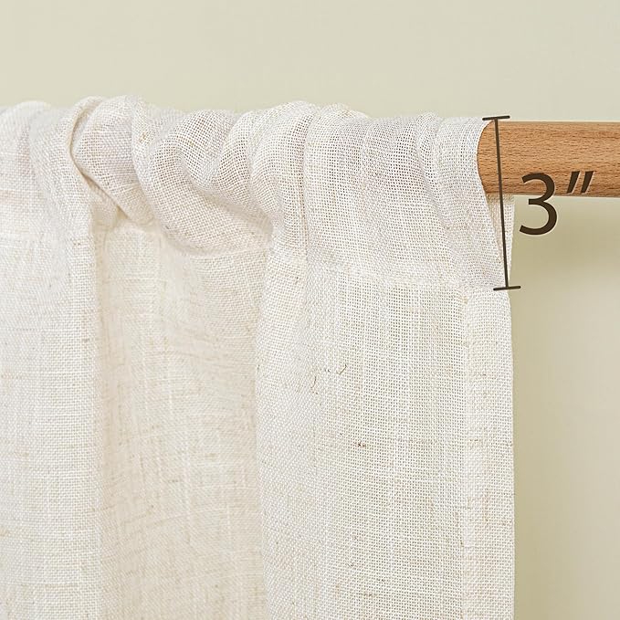 MYSKY HOME Short Linen Curtains 36 Inch Length for Kitchen Window, Over Sink Semi Sheer Light Filtering Panels Rod Pocket Tiers Drapes for Basement Bathroom Window, 2 Panels, Linen, 30 x 36 Inch