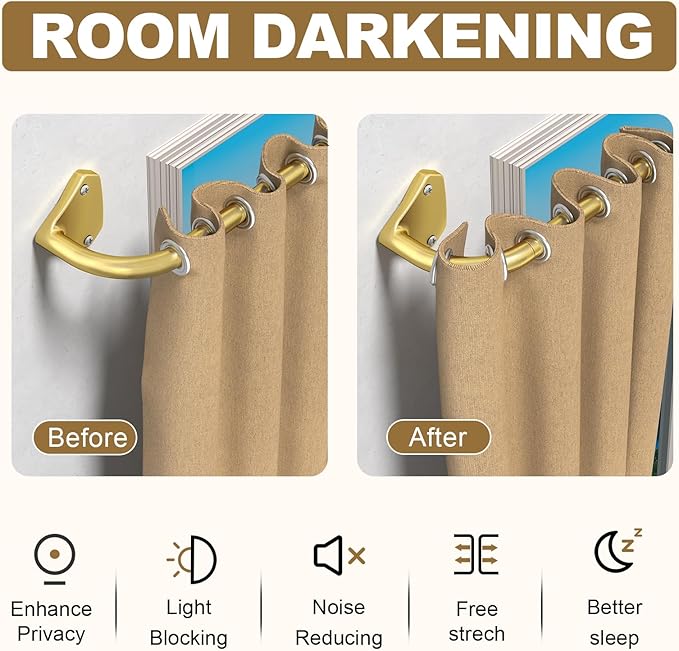 GXOACKJ Gold Curtain Rods for Windows 66 to 120 inch, 5/8 inch Adjustable Wrap Around Blackout Curtain Rods for Bedroom & Outdoor