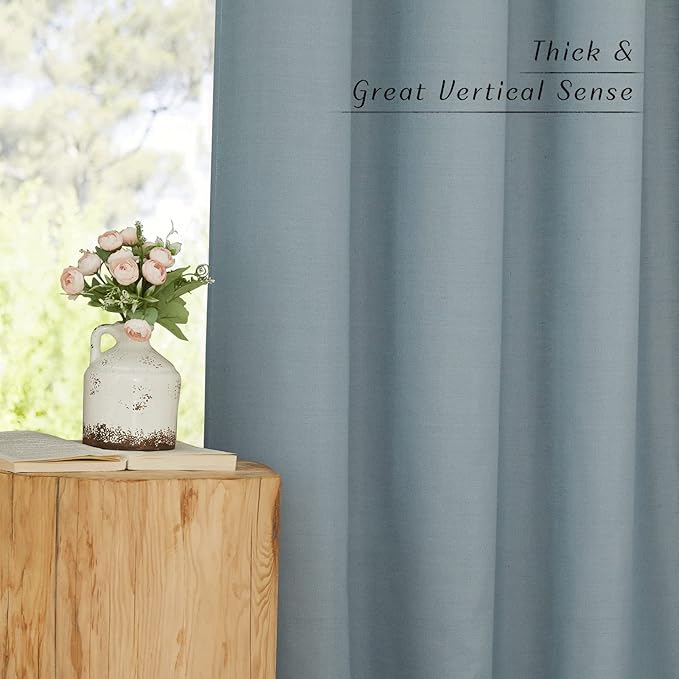 NICETOWN Rustic Linen 96 inch Long Curtains for Living Room, Grommet Privacy Added Thick Linen Weave with Light Filter Window Curtains & Drapes for Bedroom, Stone Blue, W42 x L96, 2 Panels