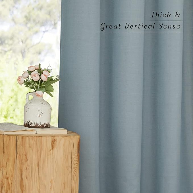 NICETOWN Linen 78 inch Curtains for Kitchen Window, Grommet Thick Flax Linen Stone Blue Small Window Treatments Privacy Assured with Light Filtering for Cafe/Kids Room, W68 x L78, 2 Panels