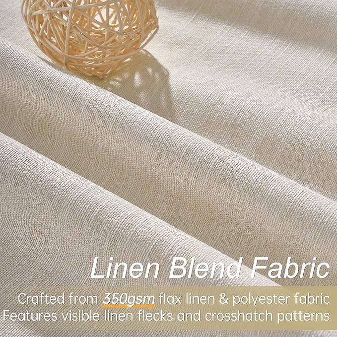 Topfinel Cream Linen Blackout Curtains 102 Inch Length 2 Panels Set for Living Room Bedroom Back Tab Thermal Insulated 100% Black Out Linen Drapes Room Darkening Cabin Curtains Beige