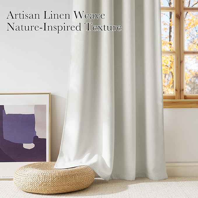 NICETOWN Natural Faux Linen Room Darkening Rod Pocket Curtains 63 inch Length, W42 x L63, Light Blocking Thermal Insulated Noise Reducing Drapes for Bedroom Living Room Farmhouse Decor, 2 Panels