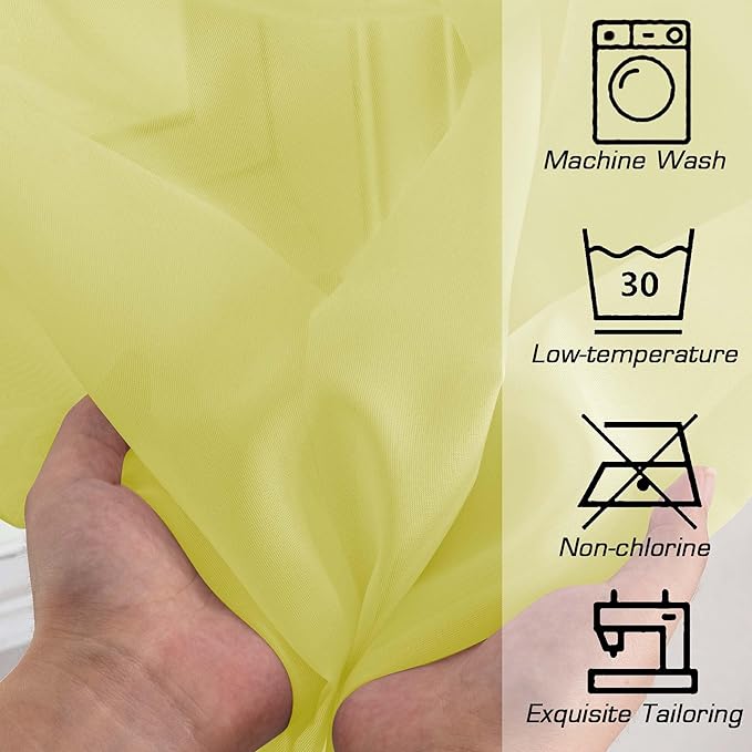 OWENIE Lemon Kitchen Sheer Curtains for Bedroom Living Room 45 Inch Length, Bedroom, Soft Solid Light Filtering Voile Short Sheer Curtain for Small Window, 42" W x 45" L, Lemon