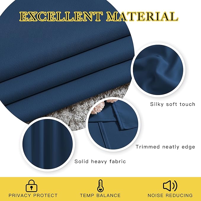 NICETOWN Moroccan Blue Blackout Nursery Curtains, Grommet Thermal Curtains & Drapes Room Darkening Window Treatment Sound Reducing for Bedroom, 2 Panels, W46 x L63
