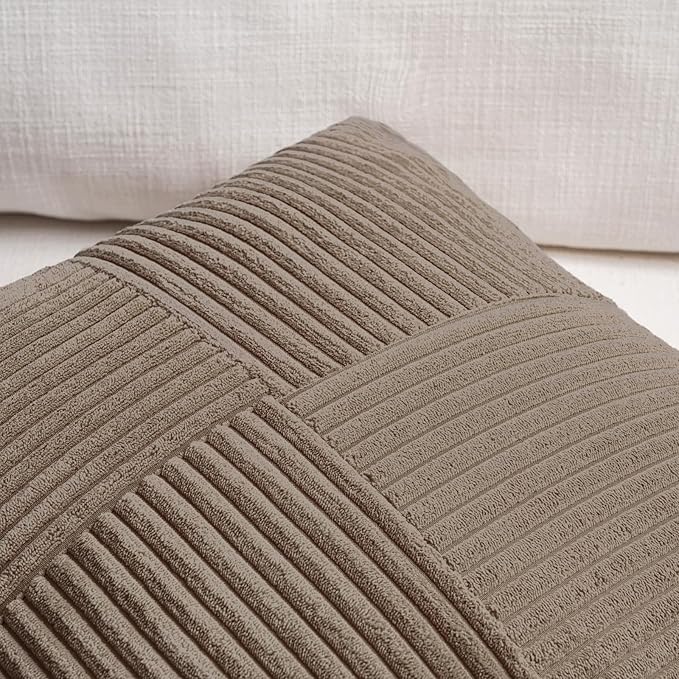 Fancy Homi Set of 2 Light Brown Lumbar Decorative Throw Pillow Covers 16x26 Inch for Living Room Bedroom Couch Bed Sofa, Soft Striped Corduroy Modern Rectangle Accent Cushion Case 65x40 cm