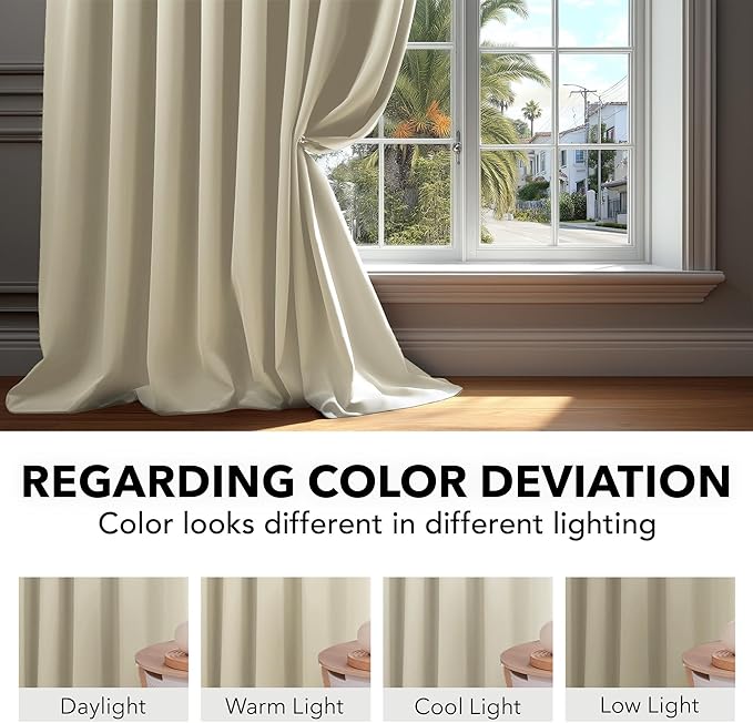 Deconovo Blackout Curtains, Thermal Insulated, W52 x L84 2 Panels, Back Tab, Machine Washable, Room-Darkening Drapes for Bedroom/Living Room Light Beige