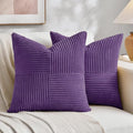 Fancy Homi 2 Packs Purple Decorative Throw Pillow Covers 16x16 Inch for Living Room Couch Bed, Farmhouse Boho Home Decor, Soft Corss Patchwork Corduroy Textured Square Cushion Case 40x40 cm