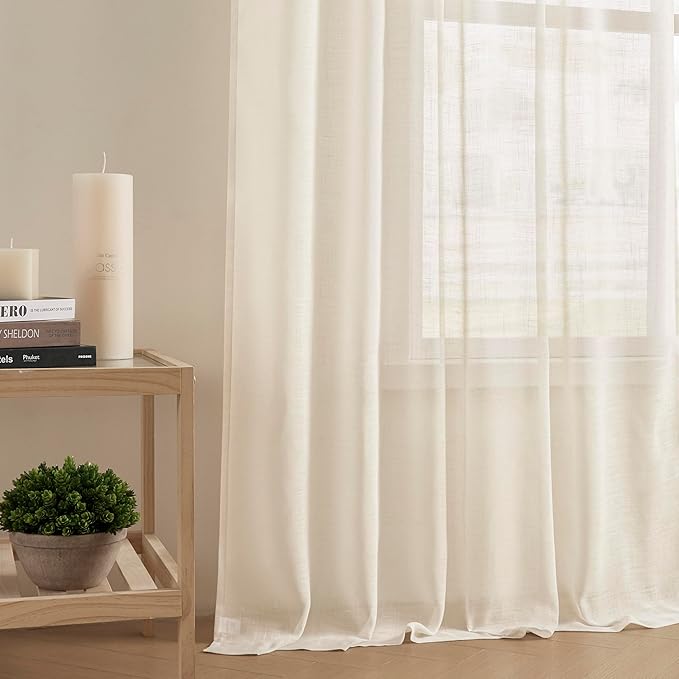 Joydeco Sheer Curtains 72 Inches Long, White Curtains for Living Room 2 Panels Set, Linen Curtains Window Privacy Assured with Light Filtering(W52 x L72 Inch,Linen)