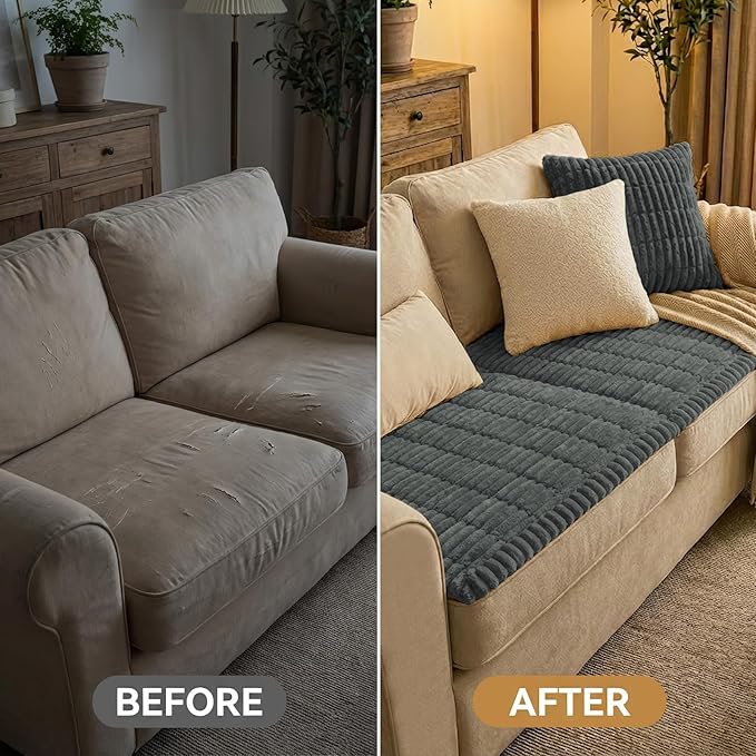 Smiry Couch Cover for Dogs Washable, Non Slip Fuzzy Pet Couch Covers for 3 Cushion Sofa Pet Friendly, Thick Soft Sofa Slipcovers Cushion Protector (Dark Grey, 27.6" x 88")