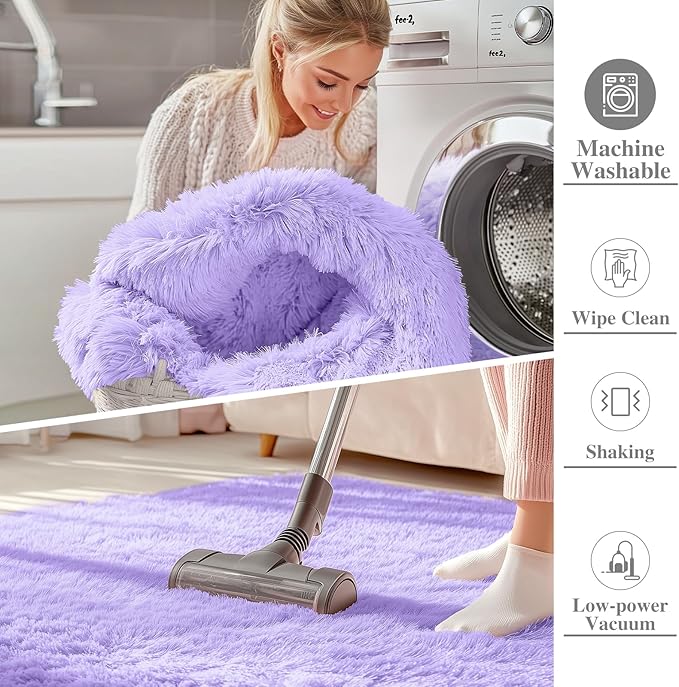 OLANLY 5x8 Machine Washable Large Area Rugs for Living Room, Bedroom, Soft Fluffy Shaggy Bedside Rug, Indoor Floor Carpet for Kids Girls and Boys, Dorms, Nursery, Home Decor Aesthetic, Light Purple