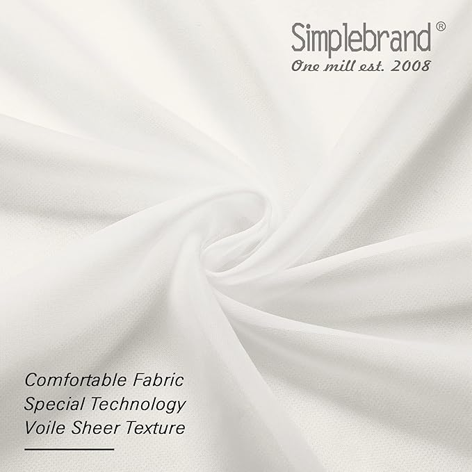Simplebrand Ivory Sheer Kitchen Curtains (2 Panels, 42 x 36 Inch, Rod Pocket) - 100% Polyester Light Filtering Drapes for Bathroom, Living Room, Bedroom Decoration
