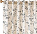 Lazzzy Farmhouse Linen Curtains Black Floral Curtains 96 Inch Length Back Tab Drapes for Living Room Bedroom Light Filtering Country Vintage Rod Pocket Curtain, 2 Panels, Black on Beige