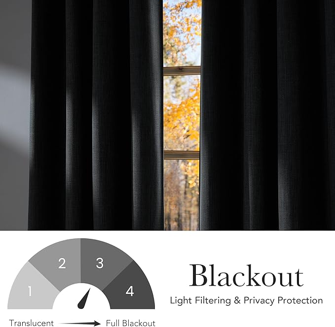 NICETOWN Charcoal Gray Faux Linen Room Darkening Rod Pocket Curtains 63 inch Length, W42 x L63, Light Blocking Thermal Insulated Noise Reducing Drapes for Bedroom Living Room Farmhouse Decor, 2 Panels