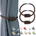BEL AVENIR Magnetic Curtain Tiebacks, Decorative Drapery Holdbacks Modern Woven Tie-Backs with Exquisite Knot (Coffee, 2 Pack)