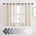 NICETOWN Short Linen Curtains Semi Sheer 45" L for Bedroom, Grommet Natural Open Weave Vertical Flax Small Window Panels Privacy with Light Filter for Kitchen/Cafe, 52" W, Beige, 1 Pair