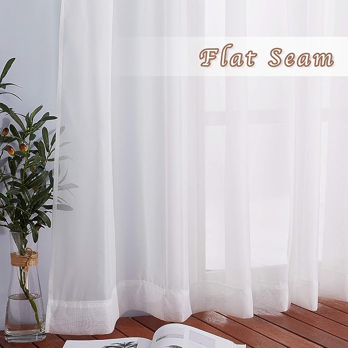 NICETOWN Sheer Window Curtains 96" Long for Living Room, Grommet Voile Sheer Textured Window Drapes for Sliding Glass Door/Villa/Bedroom, Ivory, 70" Wide Per Panel, Set of 2