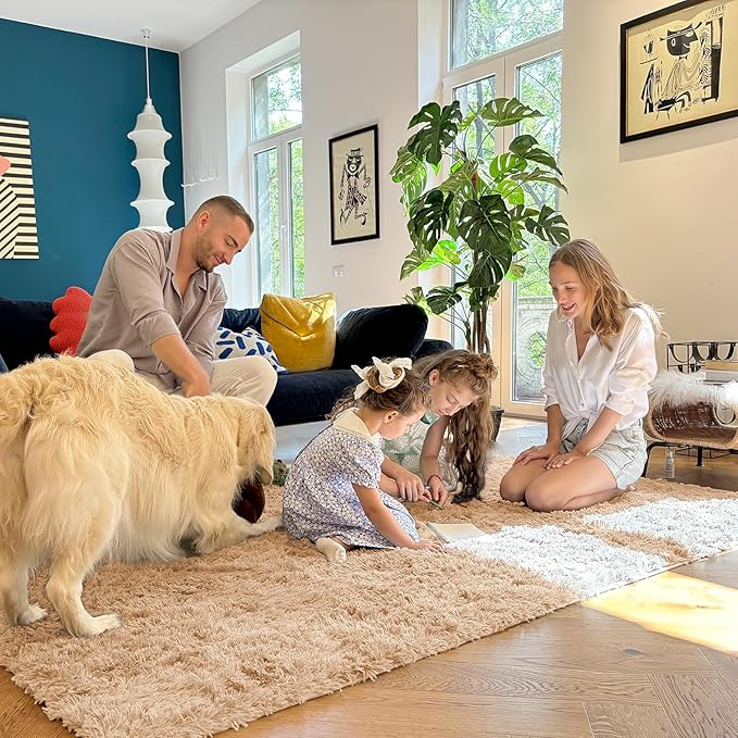 OLANLY 2x6 Machine Washable Runner Rugs for Hallway, Soft Fluffy Shaggy Bedside Rugs for Bedroom, Living Room, Indoor Floor Carpet for Kids Girls and Boys, Nursery Rooms, Home Decor Aesthetic, Beige