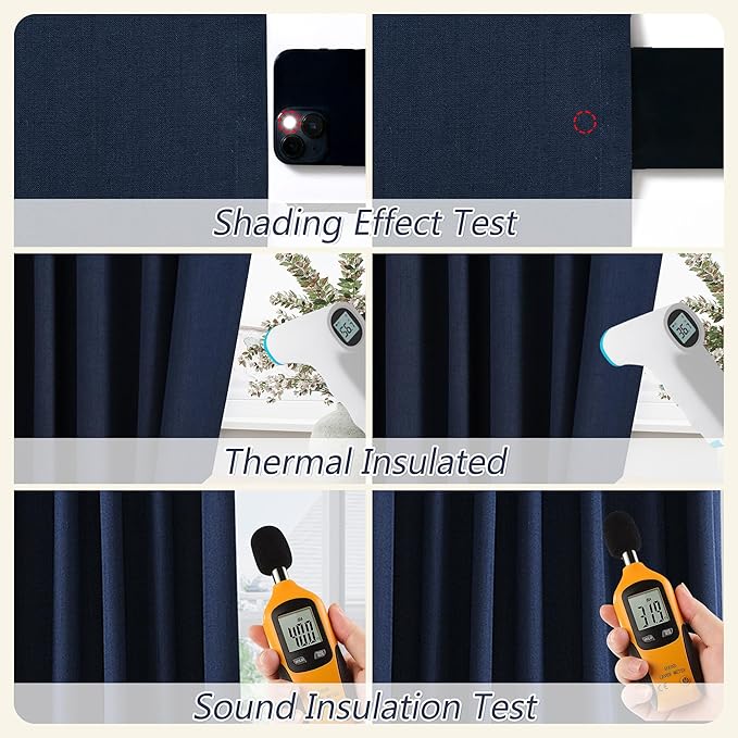 Guken Navy Blue 100% Blackout Curtains 84 Inch Length 2 Panels Set for Living Room Bedroom Back Tab Thermal Insulated Black Out Linen Drapes Room Darkening Window Curtains 84 Inches Long