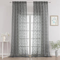 Chyhomenyc Extra Long Charcoal Grey Sheer Curtains 120 Inch Length 2 Panels Set, Light Filtering Tufted Textured Soft Airy Rod Pocket Leaf Window Treatment Drapes for Living Room, 52" Wx120 L, 2PCS