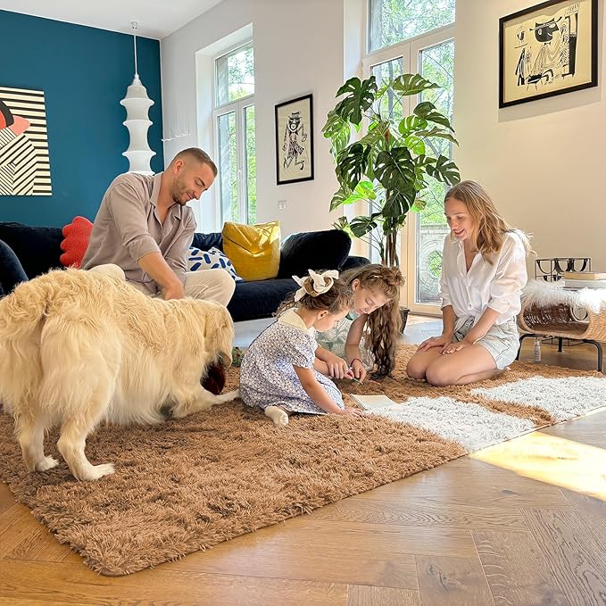 OLANLY 2x3 Machine Washable Small Bedside Rug, Soft Fluffy Shaggy Entryway Throw Rugs for Bedroom, Living Room, Indoor Floor Carpet for Kids Girls and Boys, Nursery Rooms, Home Decor Aesthetic, Khaki