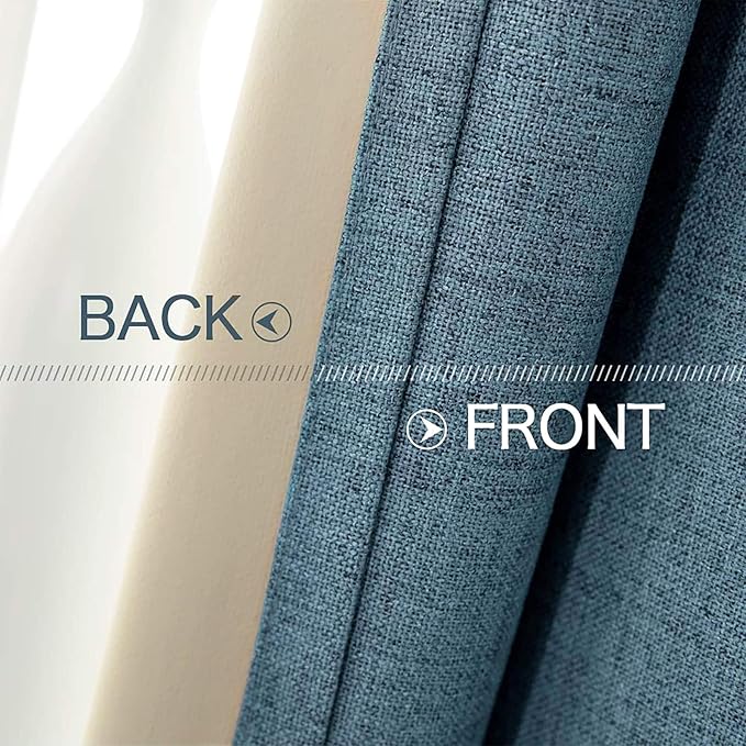 MIULEE Linen Blackout Curtains and Drapes 100% Room Darken Thermal Insulated Grommet Window Panels with Coating 2 PCs W 42 x L 90 inches Dusty Blue