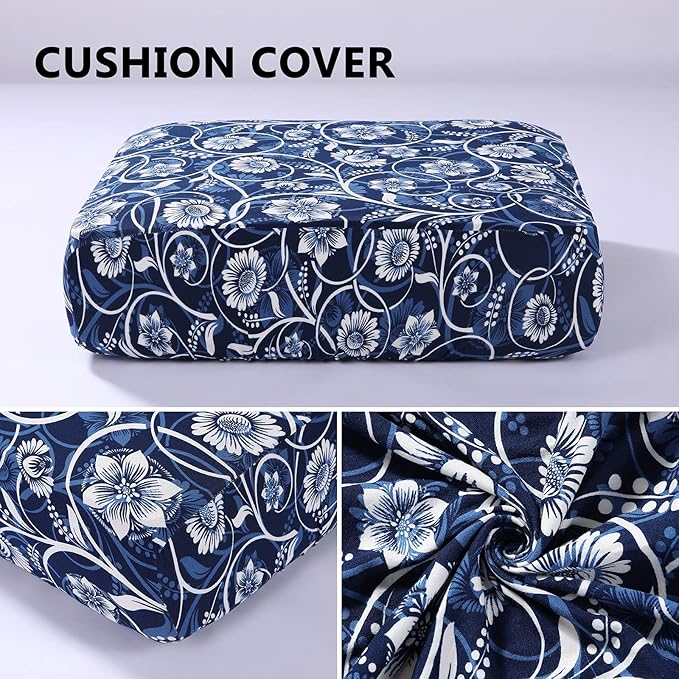 hyha Printed Couch Cushion Covers, Floral Sofa Covers Washable for 3 Cushion Couch, Stretch Pattern Outdoor Cushion Covers for Patio Furniture with Elastic Bottom(Large, Baroque)