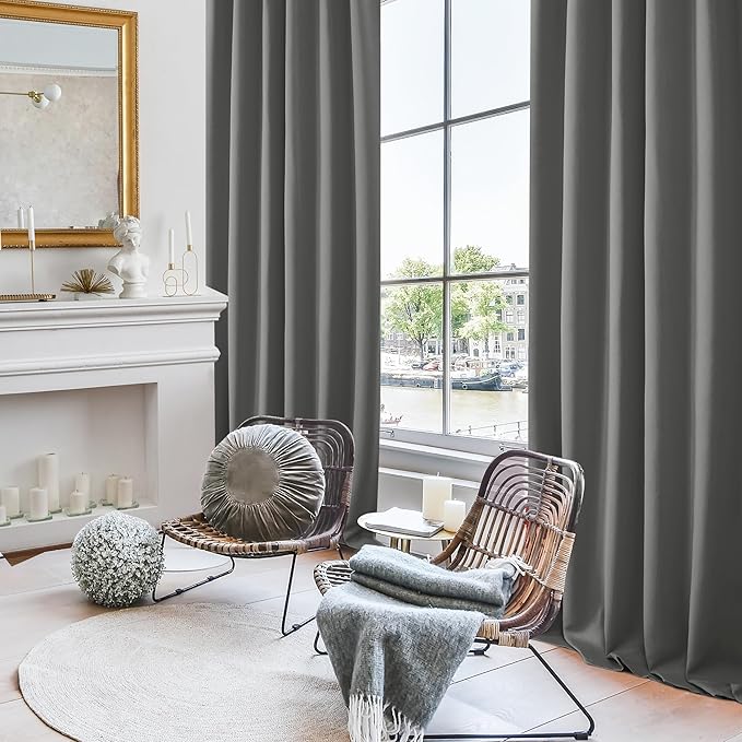 Deconovo Blackout Curtain Panels Window Draperies Rod Pocket/Back Tab Curtains Thermal Insulated Blackout Curtains for Bedroom 52Wx84L Inch Light Grey 2 Panels