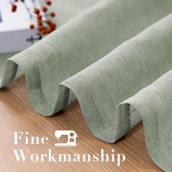 H.VERSAILTEX Linen Curtains Natural Linen Blended Curtain Panels for Living Room/Light Reducing Linen Semi Sheer Curtains 96 inch Length 2 Panels Set Nickel Grommet Window Panels, Sage